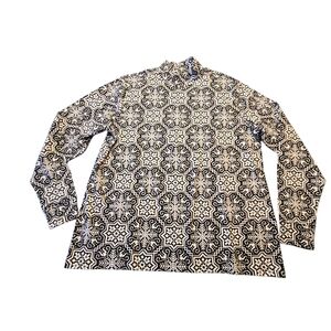 Lands' End Womens Black White Pattern Long Sleeve Mock Turtle Neck Size XL C36